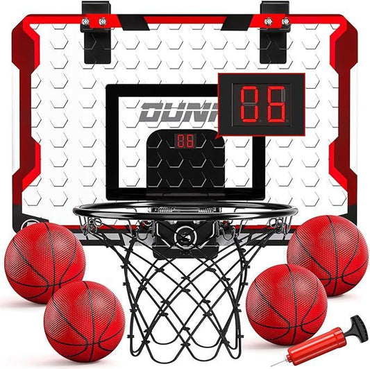 Basketball hoop with built-in score tracker for kids.